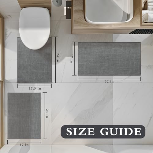 YIHOUSE Bathroom Rugs Thin Bath Mat Sets 3 Pieces Quick Dry,Grey