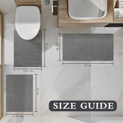 YIHOUSE Bathroom Rugs Thin Bath Mat Sets 3 Pieces Quick Dry,Grey