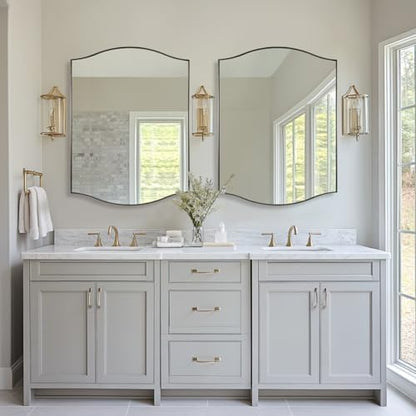 ANDY STAR Rectangle Scalloped Mirror, 30"x40" Brushed Nickel Bathroom Mirror in SUS304 Stainless Steel Metal Frame, Large Silver Vanity Mirror with Unique Arched Top Design