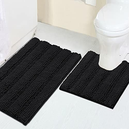 2 Piece Bathroom Rug Set with Toilet Mat, Soft Absorbent Chenille, Non-Slip