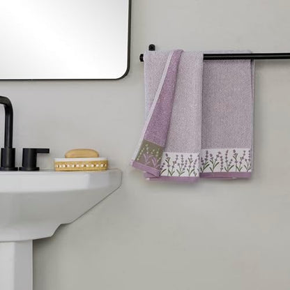 SKL Home Lavender Border Hand Towel Set-2pc, 100% Turkish Cotton, Purple