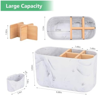 GFWARE Marble Toothbrush Holder, Bathroom Storage Organizer with Small Box