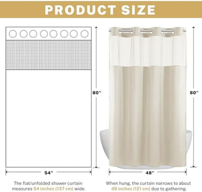 WONICY No Hook Stall Shower Curtain with Snap-in Liner, Cream, 54 x 80