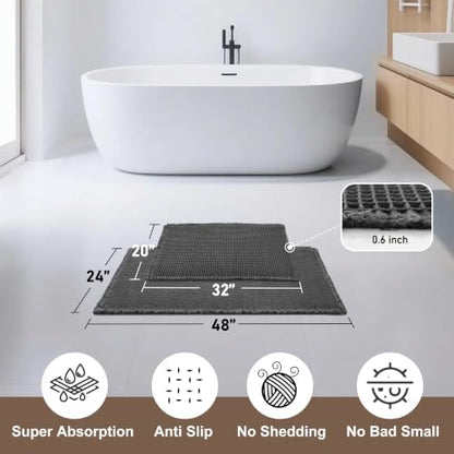 JIUZHEN Set of 2 Waffle Bath Mats Boho Bathroom Runner Rug 20"x32"+24"x48"