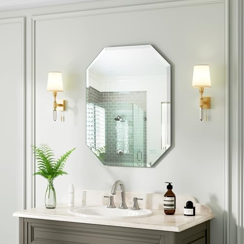 Silver Wall Mirror-Beveled Edge Frameless Mirror for Bathroom, Vanity, Bedroom, Rectangle Mirrors （18X24inch）