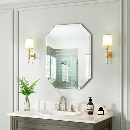 Silver Wall Mirror-Beveled Edge Frameless Mirror for Bathroom, Vanity, Bedroom, Rectangle Mirrors （18X24inch）