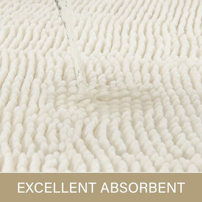 LOCHAS Luxury Bathroom Rug Shaggy Bath Mat 24 x 17 Inch, Cream White