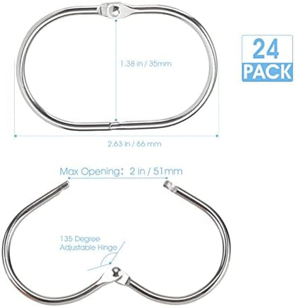 Goowin 24 Pcs Shower Curtain Rings, Shower Curtain Hooks, Oval Snap Shower Rings for Curtain, Metal Shower Curtain Rings Rust Proof, Glide Smoothly Shower Hooks for Shower Curtain Rod (Chrome)