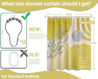 Mustard Yellow Shower Curtain, 60X72 in, Mid Century Modern
