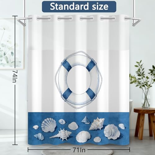 No Hook Shower Curtain with Snap in Liner 71x74 Inch