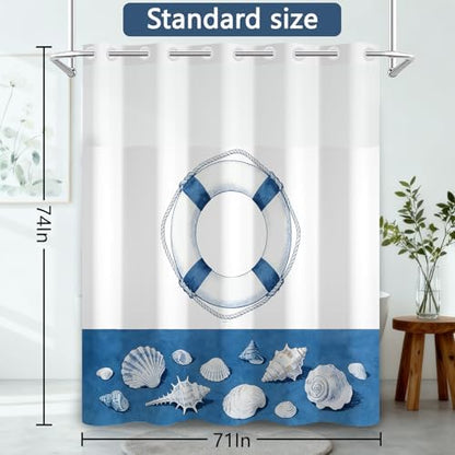 No Hook Shower Curtain with Snap in Liner 71x74 Inch