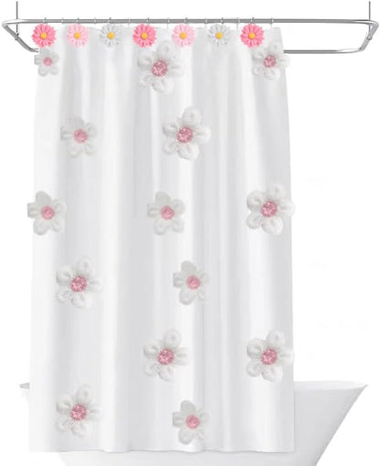 Daisy Flower Shower Curtain Hooks, 12PCS Stainless Steel Anti Rust Sunflower Shower Curtain Hooks Floral Decorative Curtain Hanger Hooks for Living Room Bathroom Decor (Mixed Color)