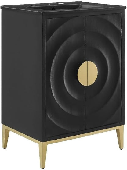 Modway Beau 24 Inch Wood Bathroom Vanity Cabinet in Black Black