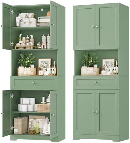 HIFIT Tall Bathroom Storage Cabinet with Drawer, Modern Linen Cabinet,Green