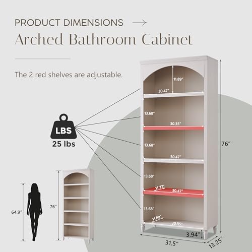 IFBUY 76" Arched Bathroom Storage Cabinet, Large Arched Cabinet, Cream