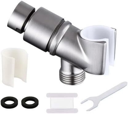 All Metal Handheld Shower Head Holder, Adjustable Shower Wand Holder with Brass Pivot Ball，Shower Arm Holder Mount for Connecting Shower Arm and Shower Hose, BRUSHED NICKEL