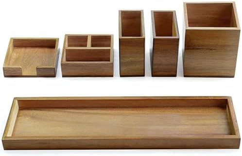 Wood Vanity Tray Set, 6-Piece Countertop Organizer for Small Items