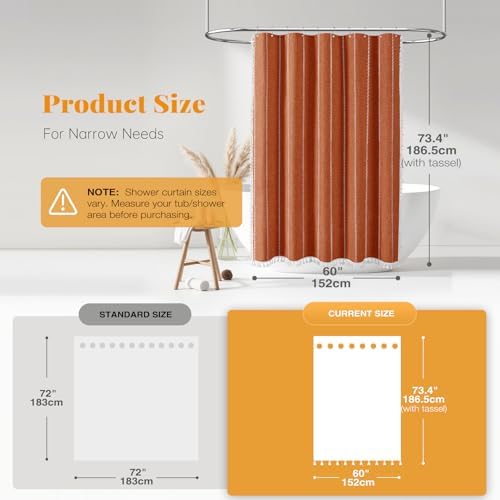 BTTN 60x72 Boho Farmhouse Linen Heavy Duty Shower Curtain Set, Burnt Orange