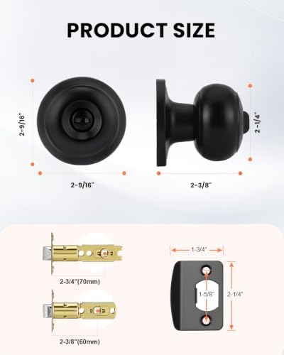 Haidms 6 Pack Matte Black Door Knobs Interior Privacy, Black Interior Door Knobs for Bedroom or Bathroom Classic Round Doorknobs Hardware