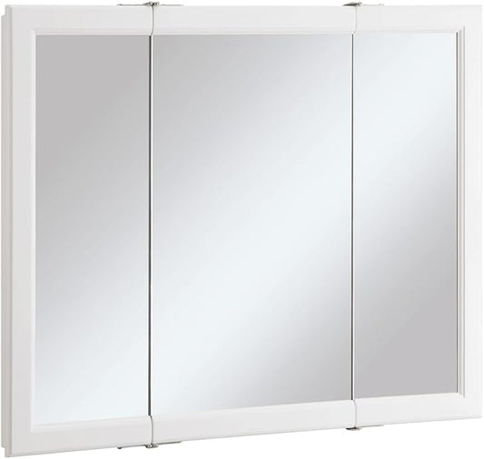 Design House 545103-WHT Wyndham Medicine Cabinet – Durable White Assembled Frame – Bathroom Wall Cabinet with Mirrored Door, 36-Inch – 4.75" X 36" X 30", White, 1 Count, Tri-View