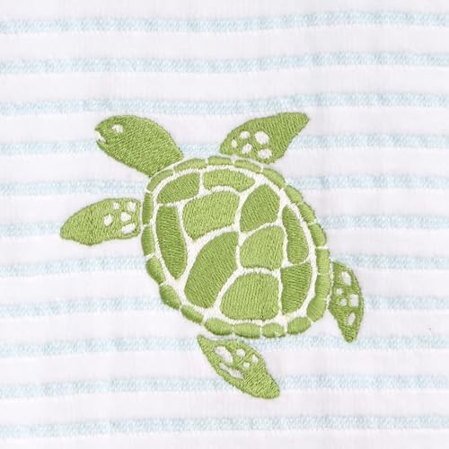 Ritz 2-Piece Cotton Velour Bathroom Hand Towel Set, Embroidered Sea Turtle Design, Soft Pinstripe Coastal Bathroom Towels for Beach House, Lake Home, or Spa Decor, 16 in x 26 in
