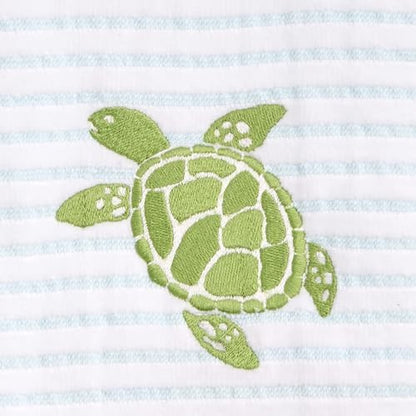 Ritz 2-Piece Cotton Velour Bathroom Hand Towel Set, Embroidered Sea Turtle Design, Soft Pinstripe Coastal Bathroom Towels for Beach House, Lake Home, or Spa Decor, 16 in x 26 in