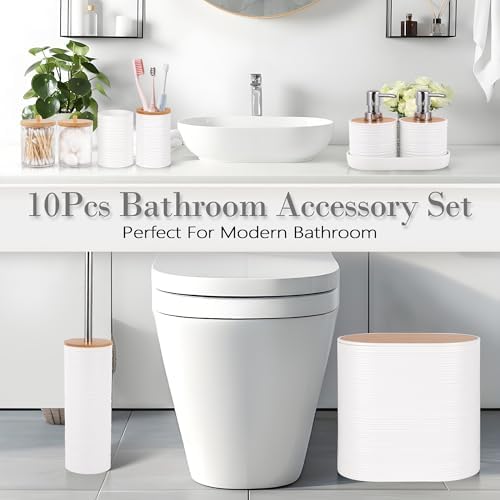 10 PCS White Bathroom Accessories Set with Trash Can Bathroom Accessory