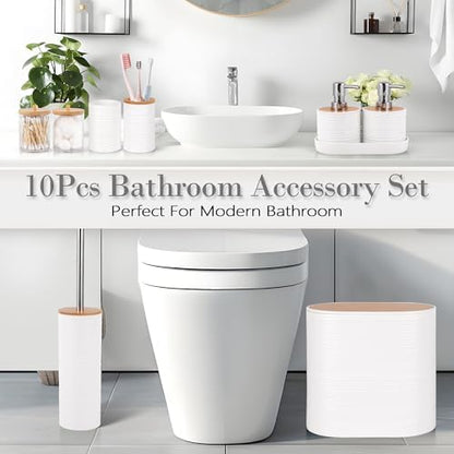 10 PCS White Bathroom Accessories Set with Trash Can Bathroom Accessory