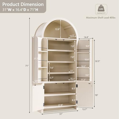 IFGET 71" Tall Arched Kitchen Pantry, Modern Fluted Storage Cabinet, Cream