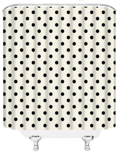 Polka Dot Shower Curtain Cream Beige Retro Spot Vintage Fabric Decorative Bathroom Curtains with Hooks,67" Wx70 H
