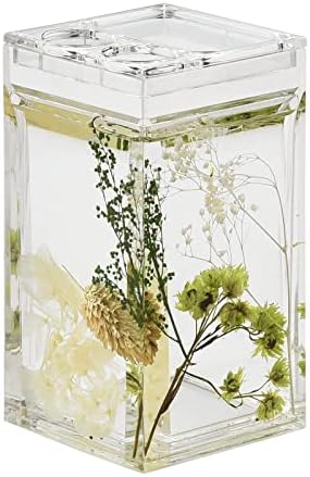 Locco Decor 5 Piece Acrylic Liquid 4D Floating Motion Bathroom Vanity Accessory Set Garden Botanic Green Plants Toothbrush Holder, Tumbler, Soap Dispenser, Soap Dish, Toiletbrush Holder Set
