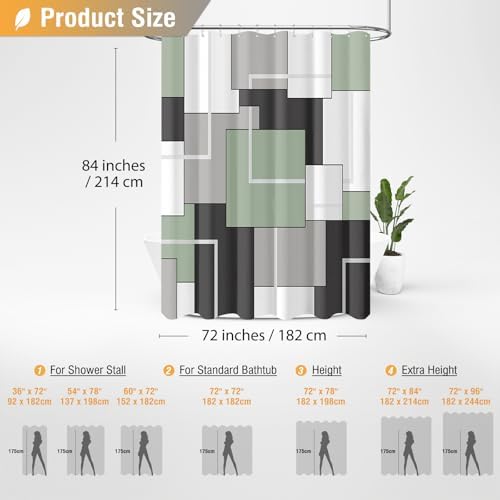 BTTN 72 x 84 Tall Geometric Waterproof Fabric Shower Curtain, Sage Green