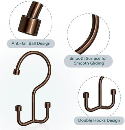 Goowin Shower Curtain Hooks, Shower Curtain Rings, Durable Rust Proof Shower Curtain Hangers, Shower Rings for Curtain, Double Glide Shower Hooks for Shower Curtain, Bronze, 24 Pack-Cylinders