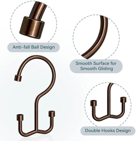 Goowin Shower Curtain Hooks, Shower Curtain Rings, Durable Rust Proof Shower Curtain Hangers, Double Glide Shower Rings for Curtain, Simple Shower Hooks for Shower Curtain, Bronze, 12 Pack-Cylinders