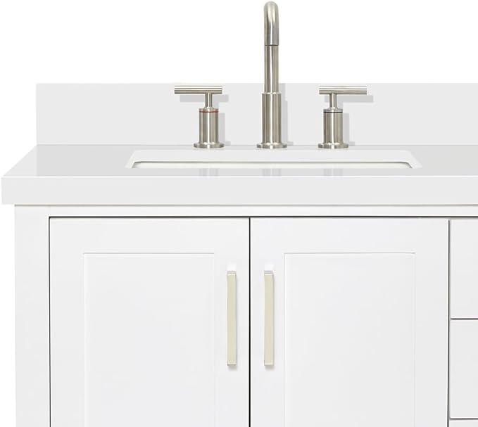 ARIEL Magnolia 72-inch Bathroom Vanity with Sink,Solid Wood, 1.5-inch Pure White Quartz Countertop & Backsplash, Double Rectangular Porcelain Sink, 4 Soft Closing Doors, 3 Dovetail Drawers, White
