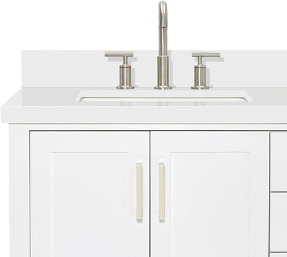 ARIEL Magnolia 72-inch Bathroom Vanity with Sink,Solid Wood, 1.5-inch Pure White Quartz Countertop & Backsplash, Double Rectangular Porcelain Sink, 4 Soft Closing Doors, 3 Dovetail Drawers, White