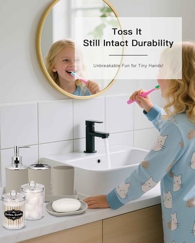 IMAVO Bathroom Accessories Set,Beige Bathroom Set,9 Pieces Bathroom Accessory Set,Tray,Qtip Holders,Toilet Brush,Trash Can for Bathroom Décor and Home Gifts