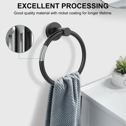 SetSail Towel Holder for Bathroom Wall Matte Black Towel Ring, 3 Packs