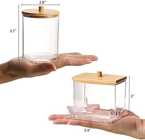 Tbestmax 4 Pack Qtip Holder Bathroom Container, 10/7oz Cotton Ball/Swabs Dispenser, Apothecary Jar with Bamboo Lids for Organizer and Storage (Beige)