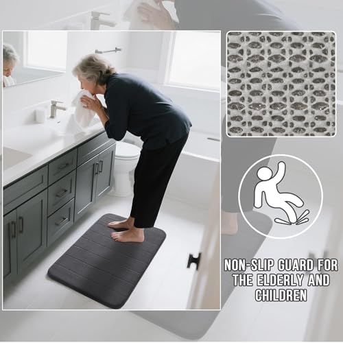 Yimobra Memory Foam Bathroom Mat Set, 31.5 x 20 & 24 x 17 in, Dark Gray