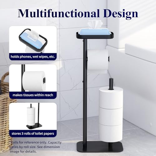 Kitsure Metal Toilet Paper Holder Free Standing, Medium, Black