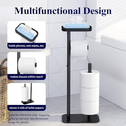 Kitsure Metal Toilet Paper Holder Free Standing, Medium, Black