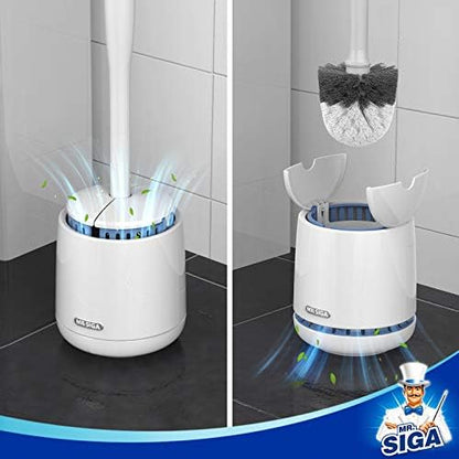 MR.SIGA Toilet Bowl Brush and Holder, Sturdy Long Handle, White, 1 Pack