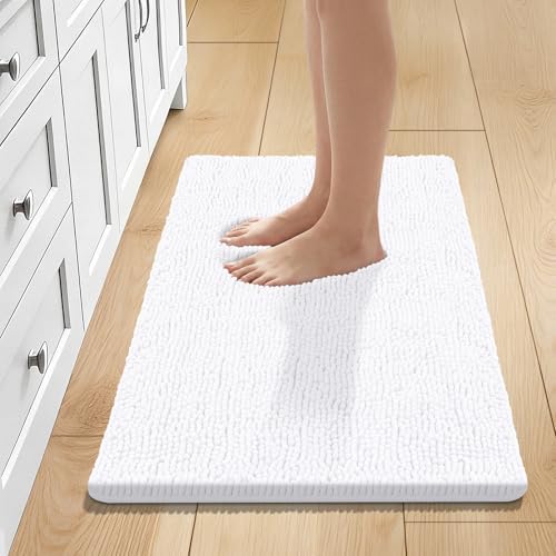 Bcoimo Bath Rug Mat,Chenille Extra Soft White Bathroom Floor Shower Tub Mat