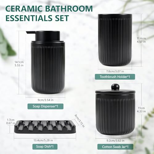 BosilunLife Striped Black Ceramic Bathroom Accessories Set of 4