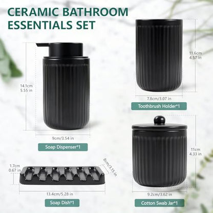 BosilunLife Striped Black Ceramic Bathroom Accessories Set of 4