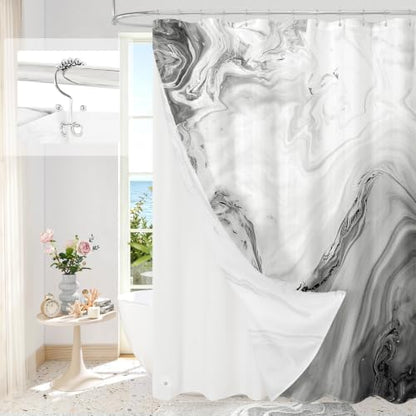 3 in 1 Grey Marble Shower Curtain Set with PEVA Liner & 12 Hooks, 72 x 84