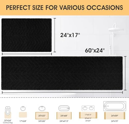 IM HOME Upgrade Waffle Bath Mat Set 2 Piece, Boho Bathroom Rugs Absorbent Non Slip, Ultra Soft Bathroom Mat, Machine Washable Knit Bath Rugs with Herringbones for Bathroom, Bedroom, Kitchen, Black