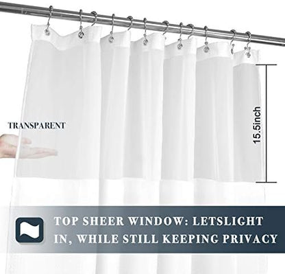 N&Y HOME Waffle Weave Shower Curtain with Snap-in Fabric Liner Set, 12 White Hooks Included - Hotel Style, Waterproof & Washable, Heavyweight Fabric & Mesh Top Window - 71x72, White (Pack of 12)