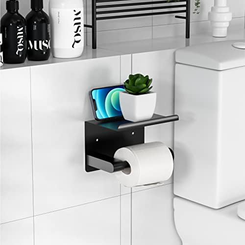 GLNLQ Matte Black Toilet Paper Holder with Shelf, Fits Mega Rolls Size